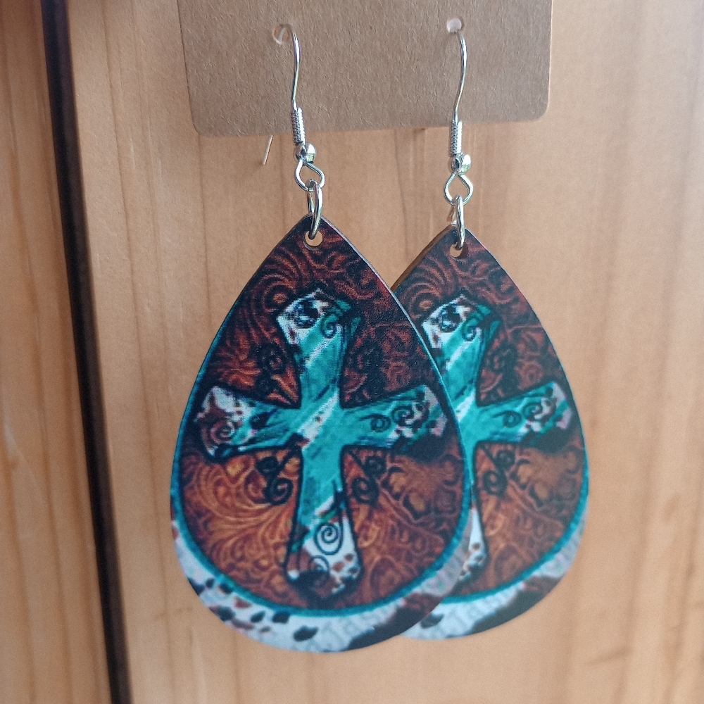 Handmade wooden teardrop earrings